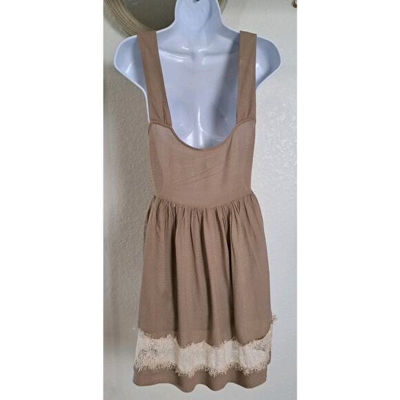 Free People Sleeveless Swing Dress Sz 6 Georgia Tan Lace Boho Coquette Romantic - Picture 5 of 8